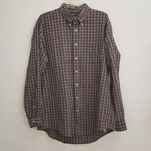 Lands' End Red, Blue, and Yellow Plaid Button Down Shirt, Size 17.5 Tall